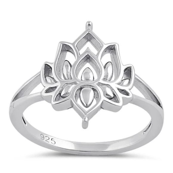 925 STERLING SILVER Lotus Flower Fashion Ring - Picture 13 of 16